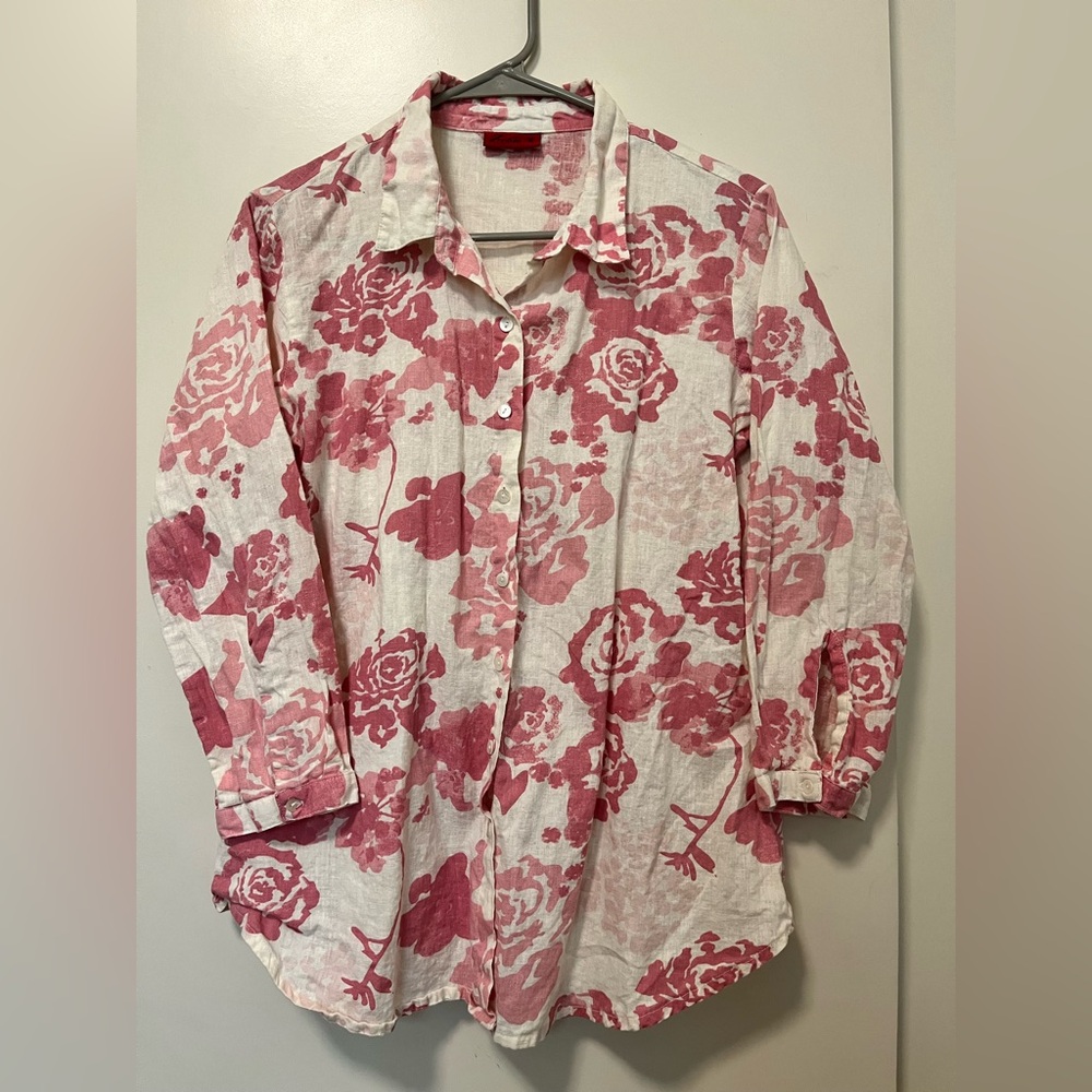 Floral Button-Up Shirt in Pink and White